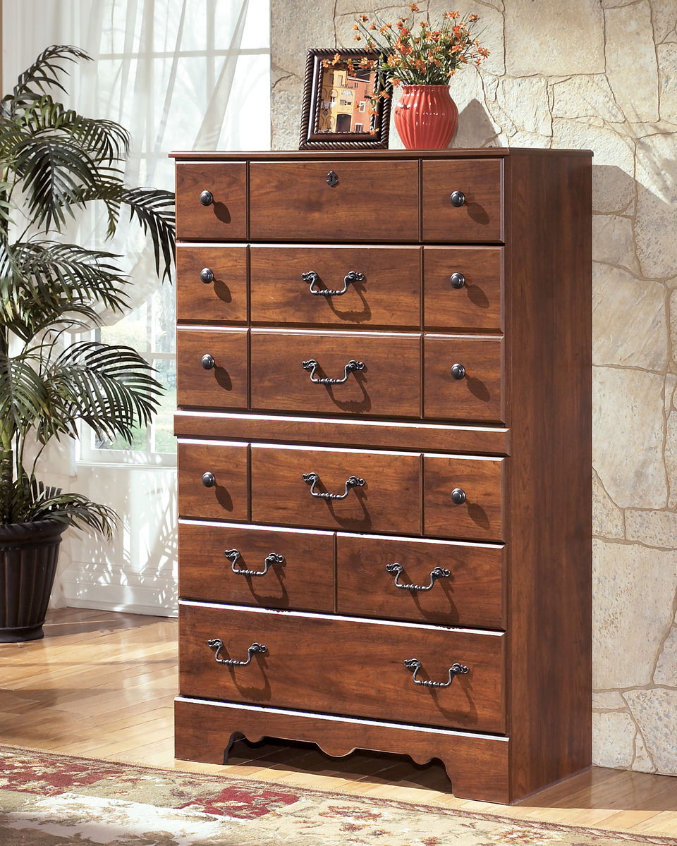 Timberline Warm Brown Five Drawer Chest EZ Furniture Sales Leasing