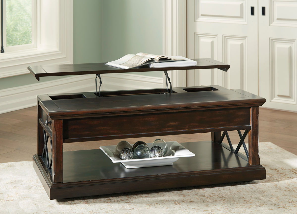 Roddinton Dark Brown Lift Top Cocktail Table EZ Furniture Sales