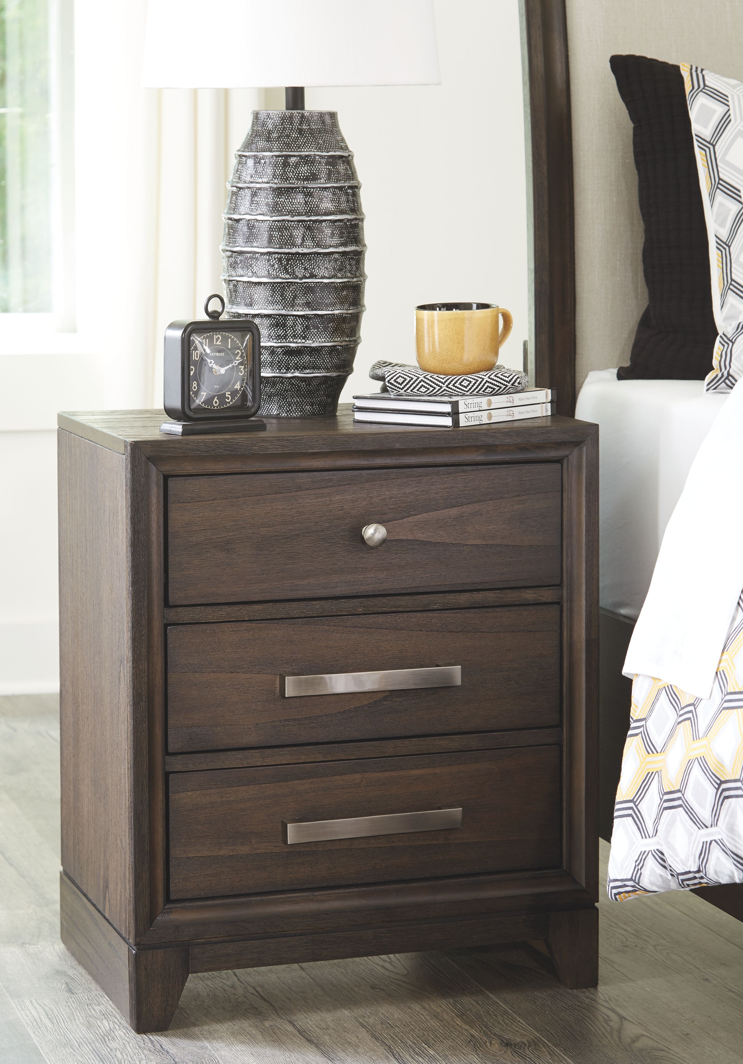 Brueban Gray Three Drawer Night Stand EZ Furniture Sales & Leasing