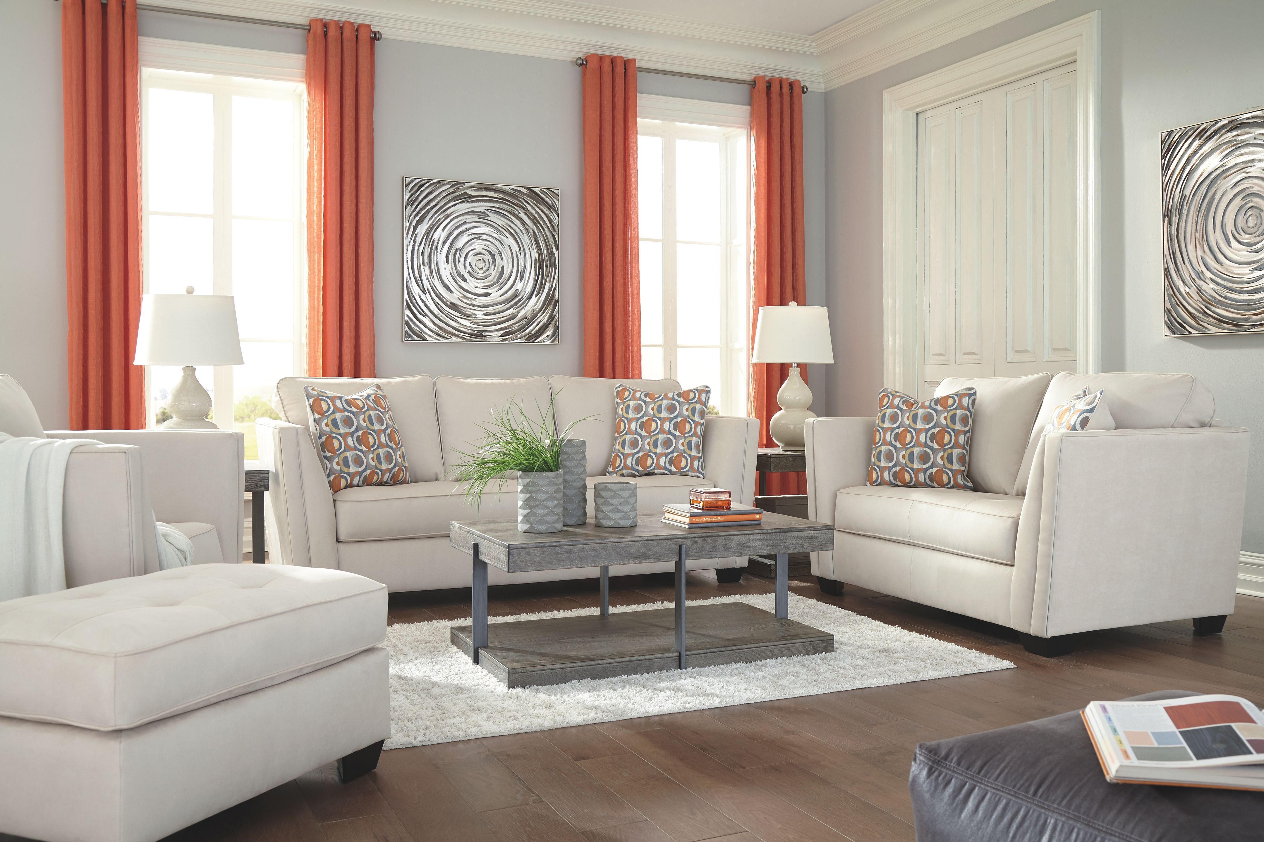 living room with ivory sofa