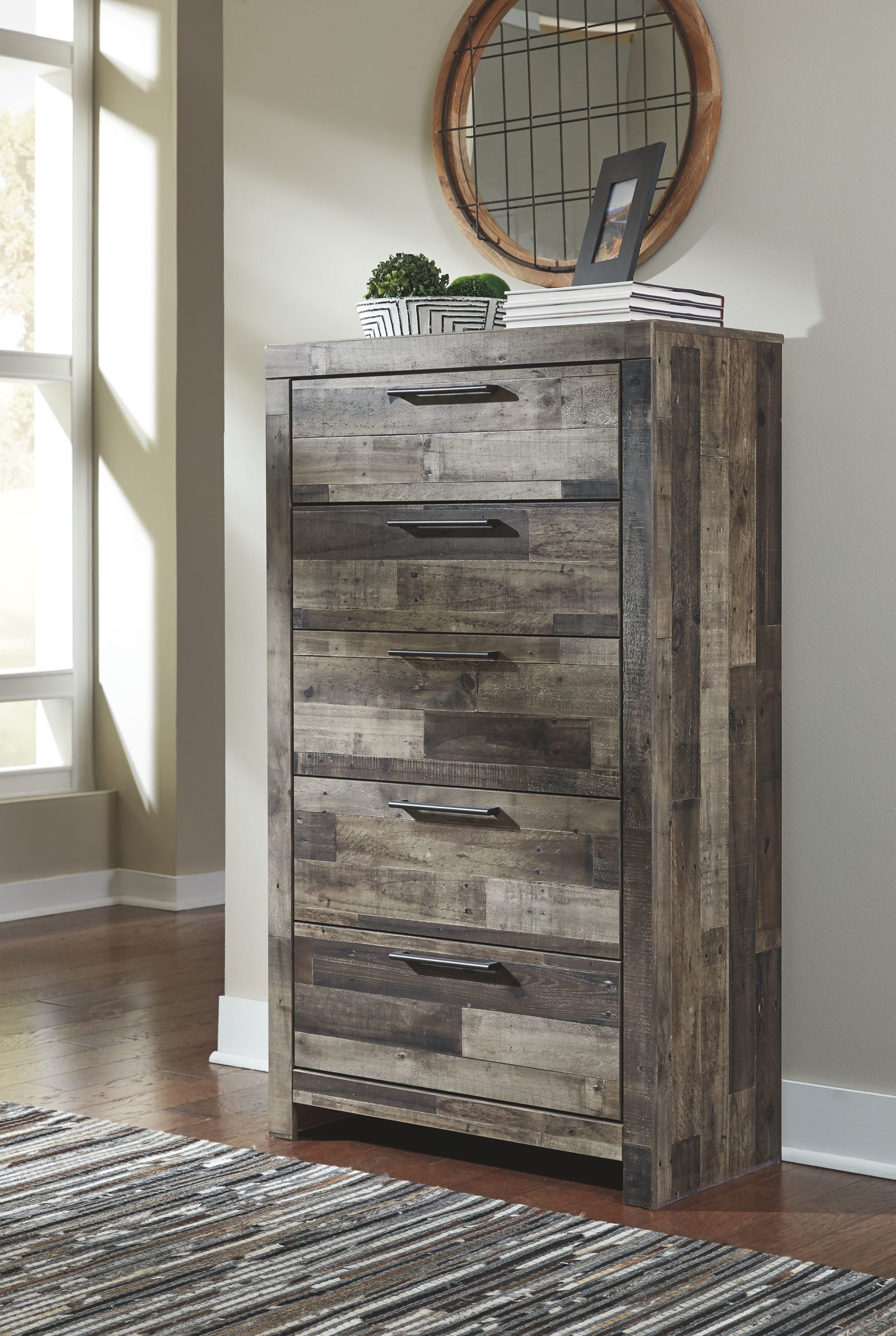 Derekson Multi Gray Five Drawer Chest EZ Furniture Sales & Leasing