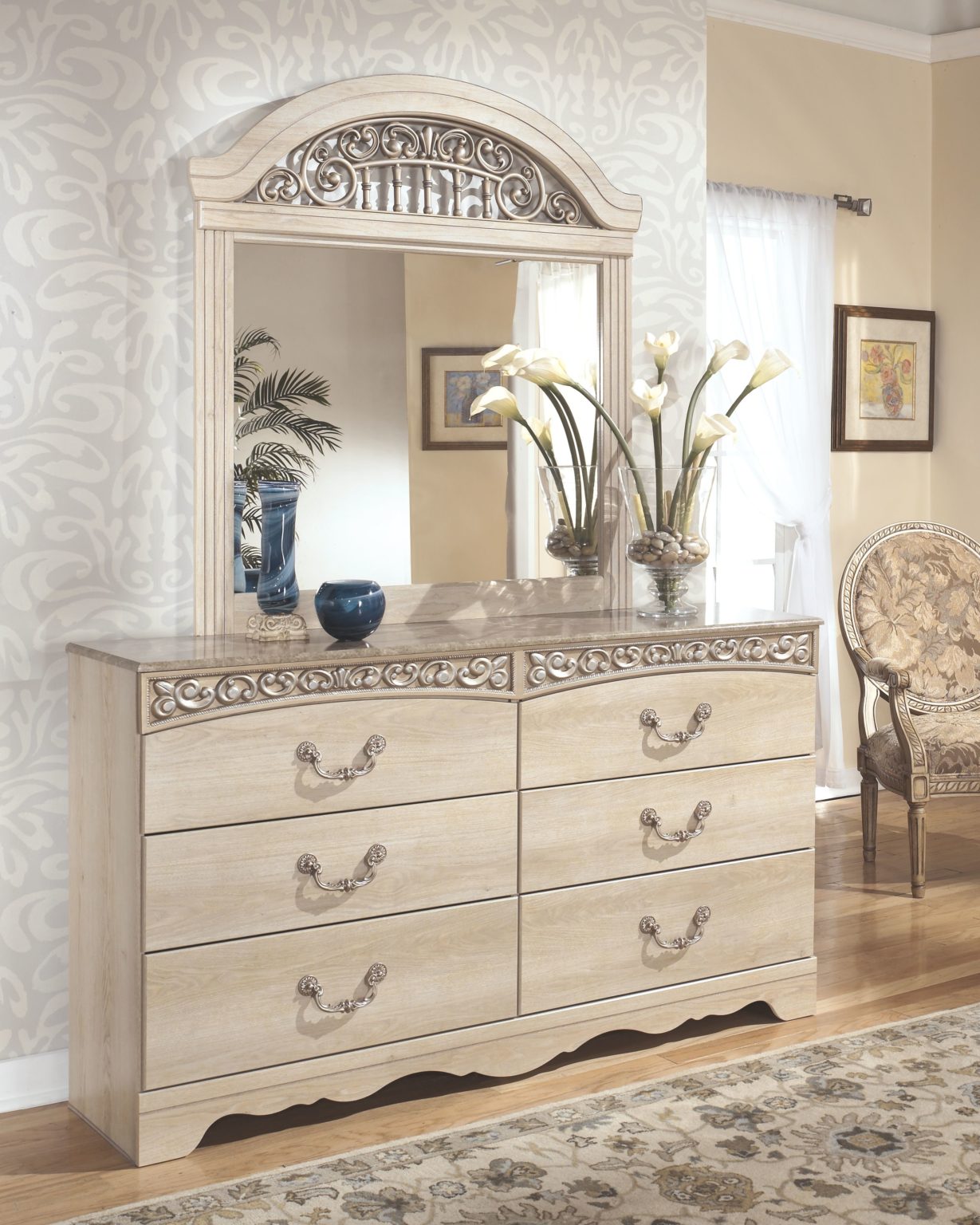 Catalina Antique White Dresser & Mirror EZ Furniture Sales & Leasing