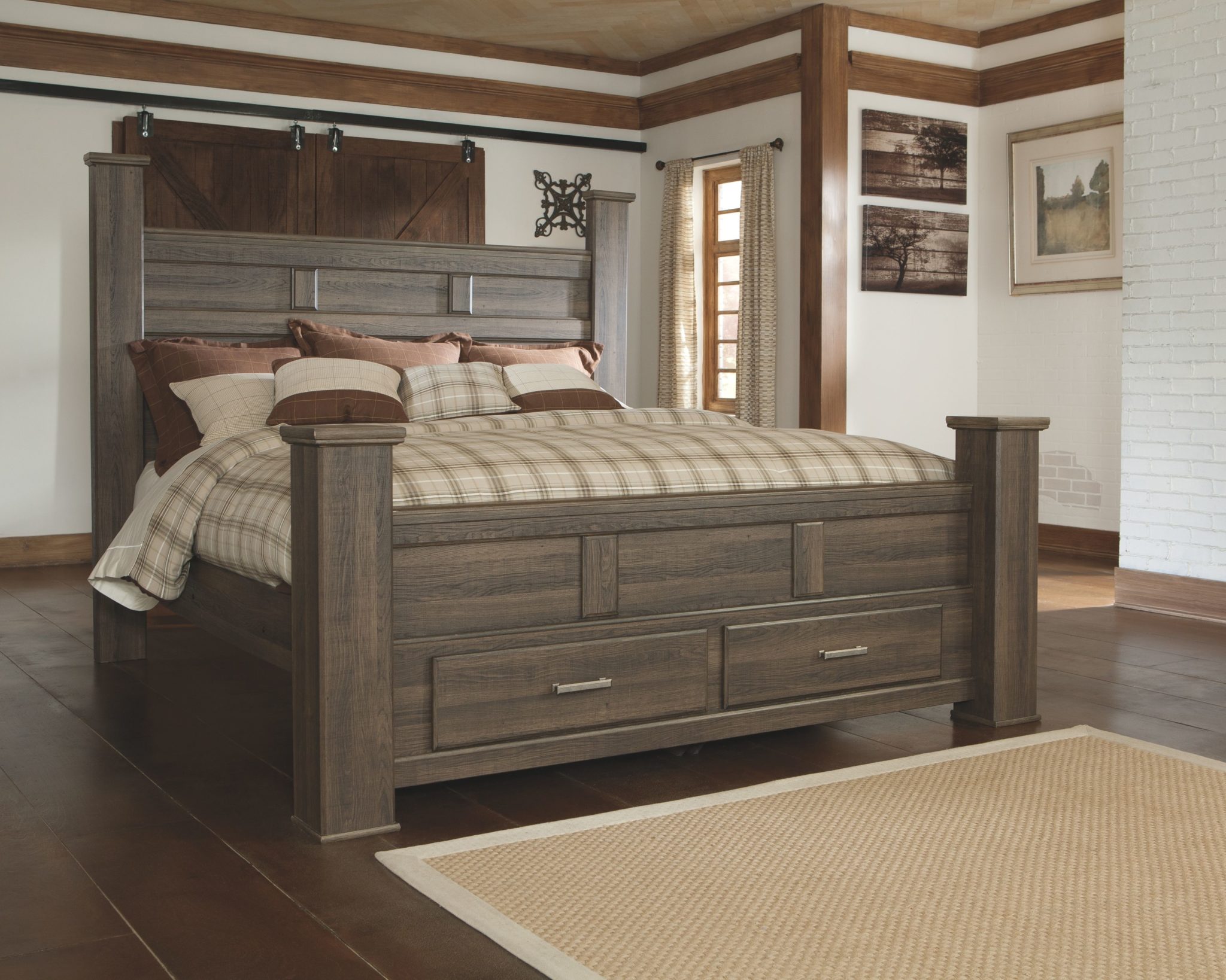 Juararo Dark Brown California King Poster Bed With Footboard Storage Ez Furniture Sales