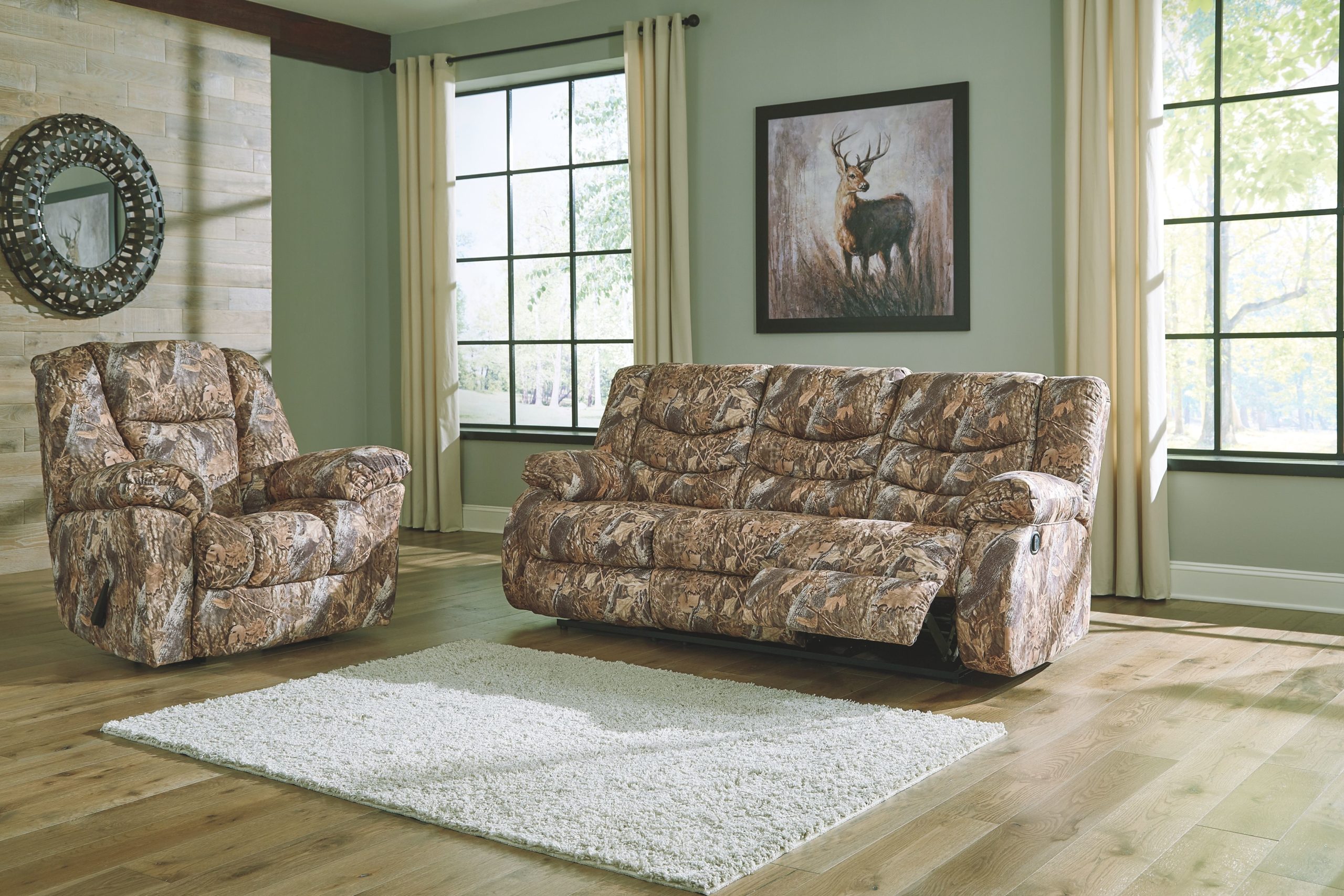 gladewater - camo - rec sofa & zero wall recliner - ez furniture