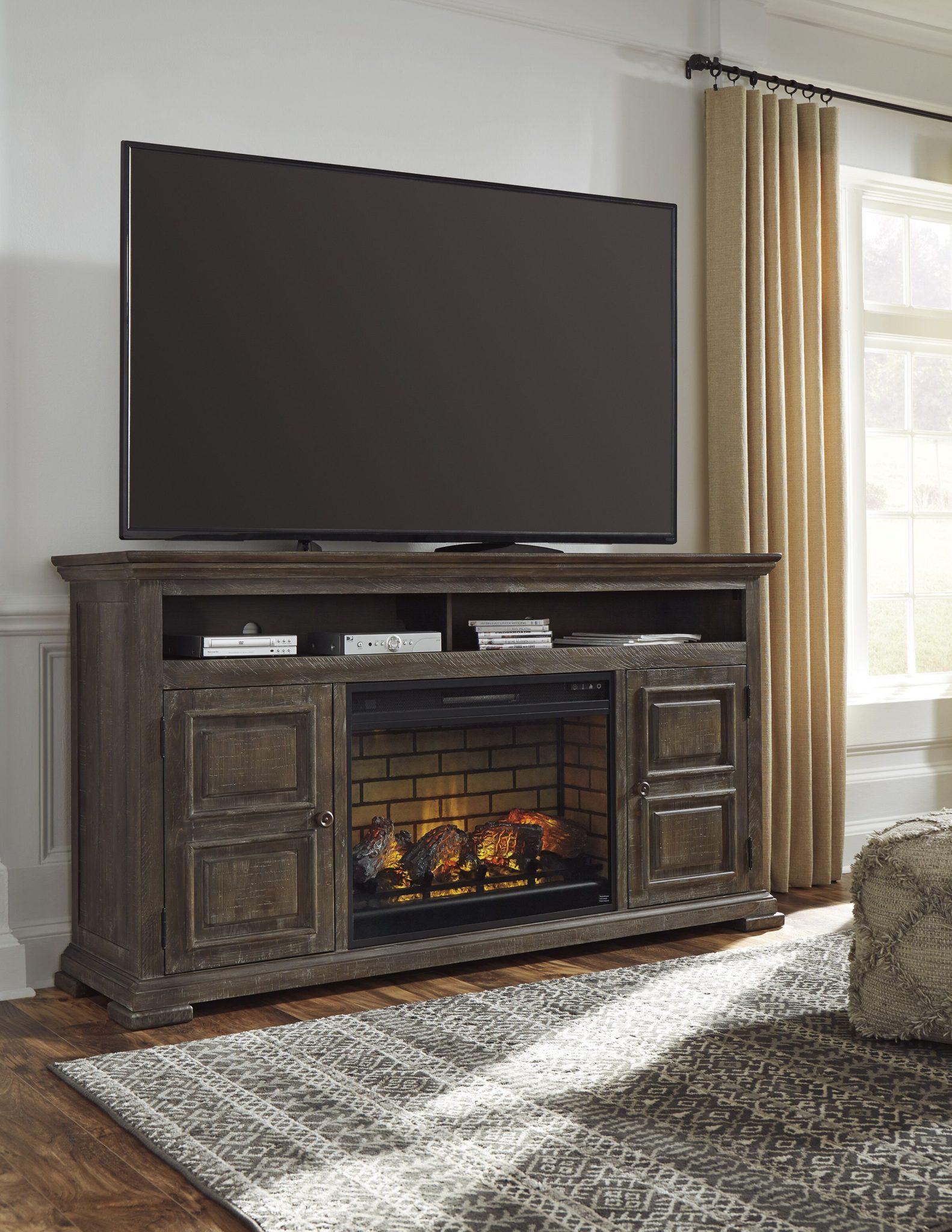 Wyndahl - Rustic Brown - 72 TV Stand with Electric Fireplace - EZ ...