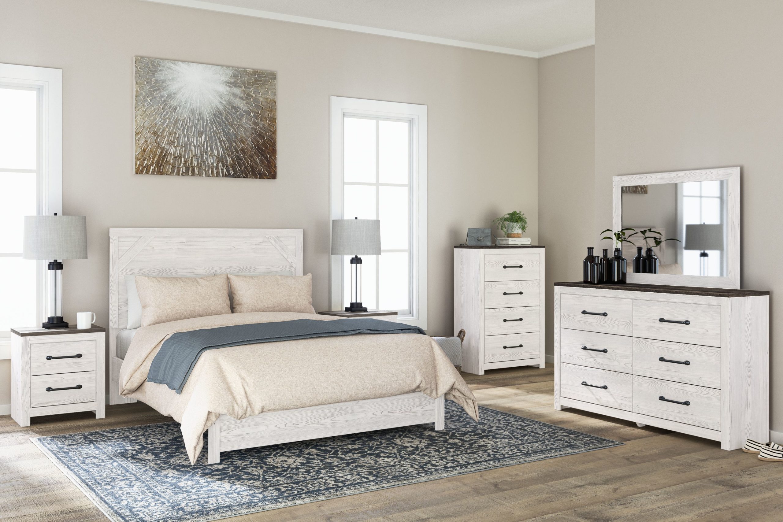 Gerridan - White/Gray - 7 Pc. - Dresser, Mirror, Chest, Queen Panel Bed ...