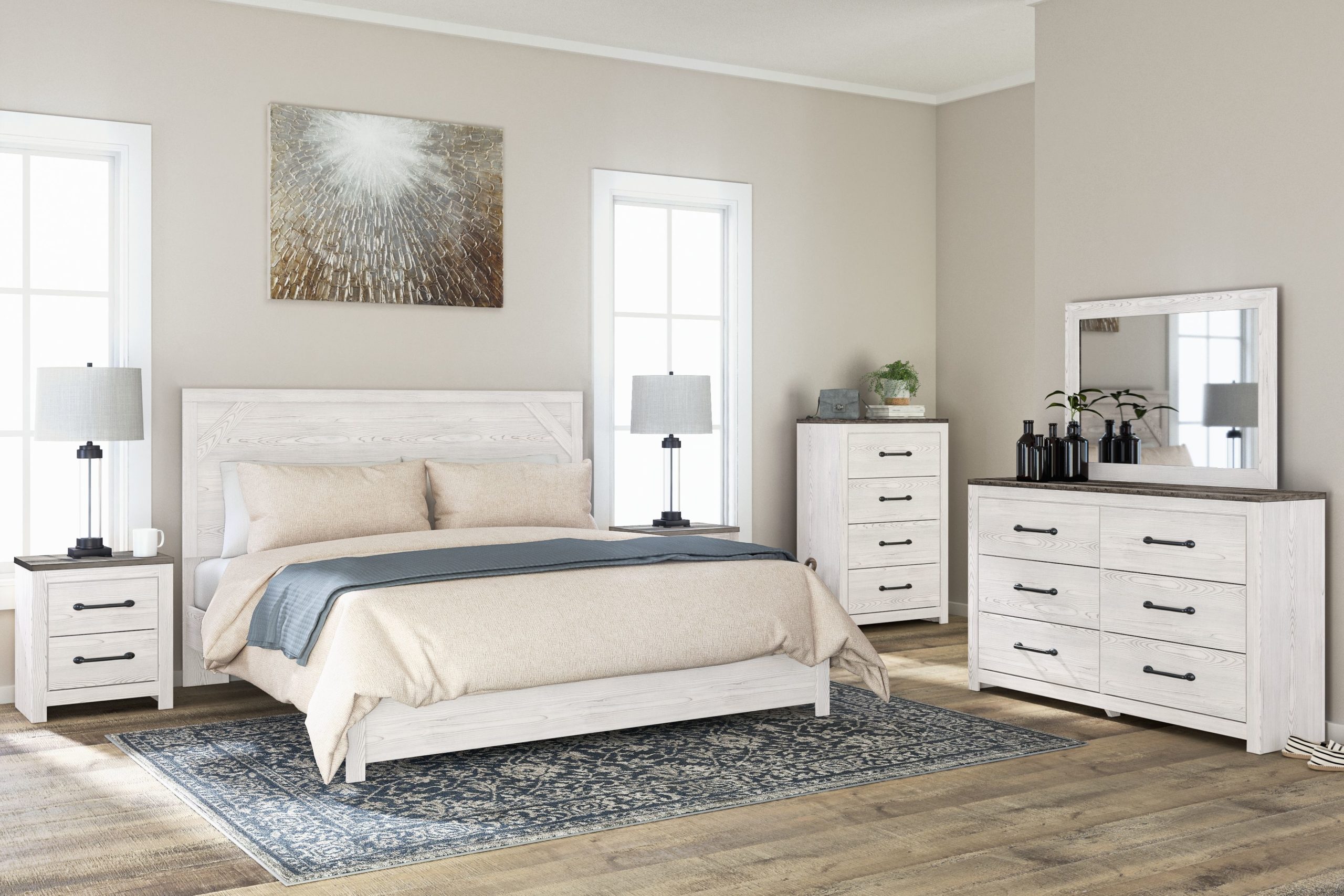 Gerridan - White/Gray - 7 Pc. - Dresser, Mirror, Chest, King Panel Bed ...