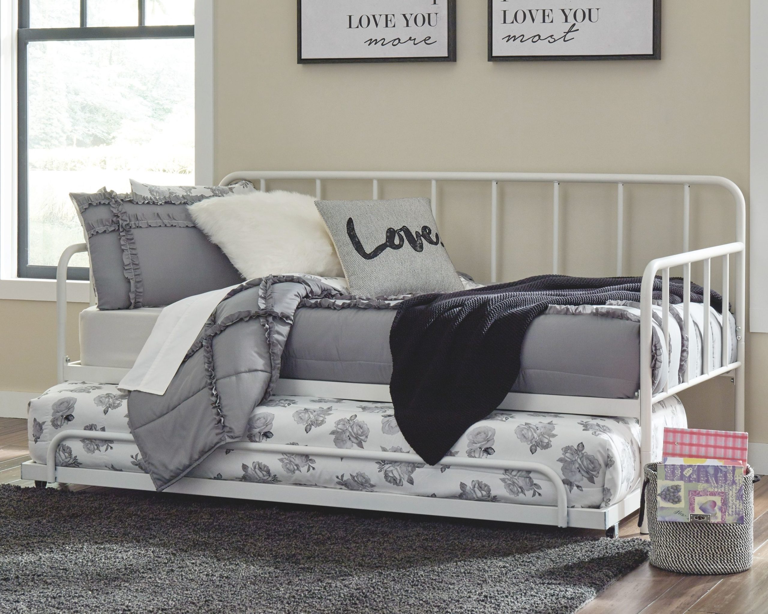 Trentlore White Twin Metal Day Bed with Trundle EZ Furniture