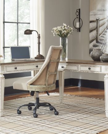 Ashley Furniture - Realyn - White / Brown - L Shaped Desk With Lift Top -  EZ Furniture Sales & Leasing