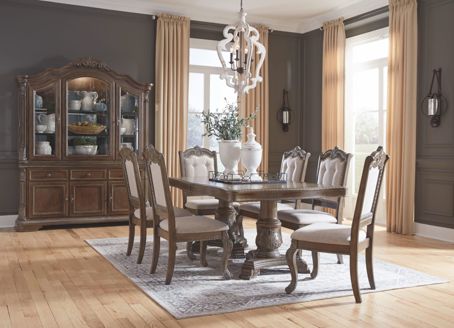 Ashley Furniture - Charmond - Brown - 8 Pc. - Rectangular Dining Room