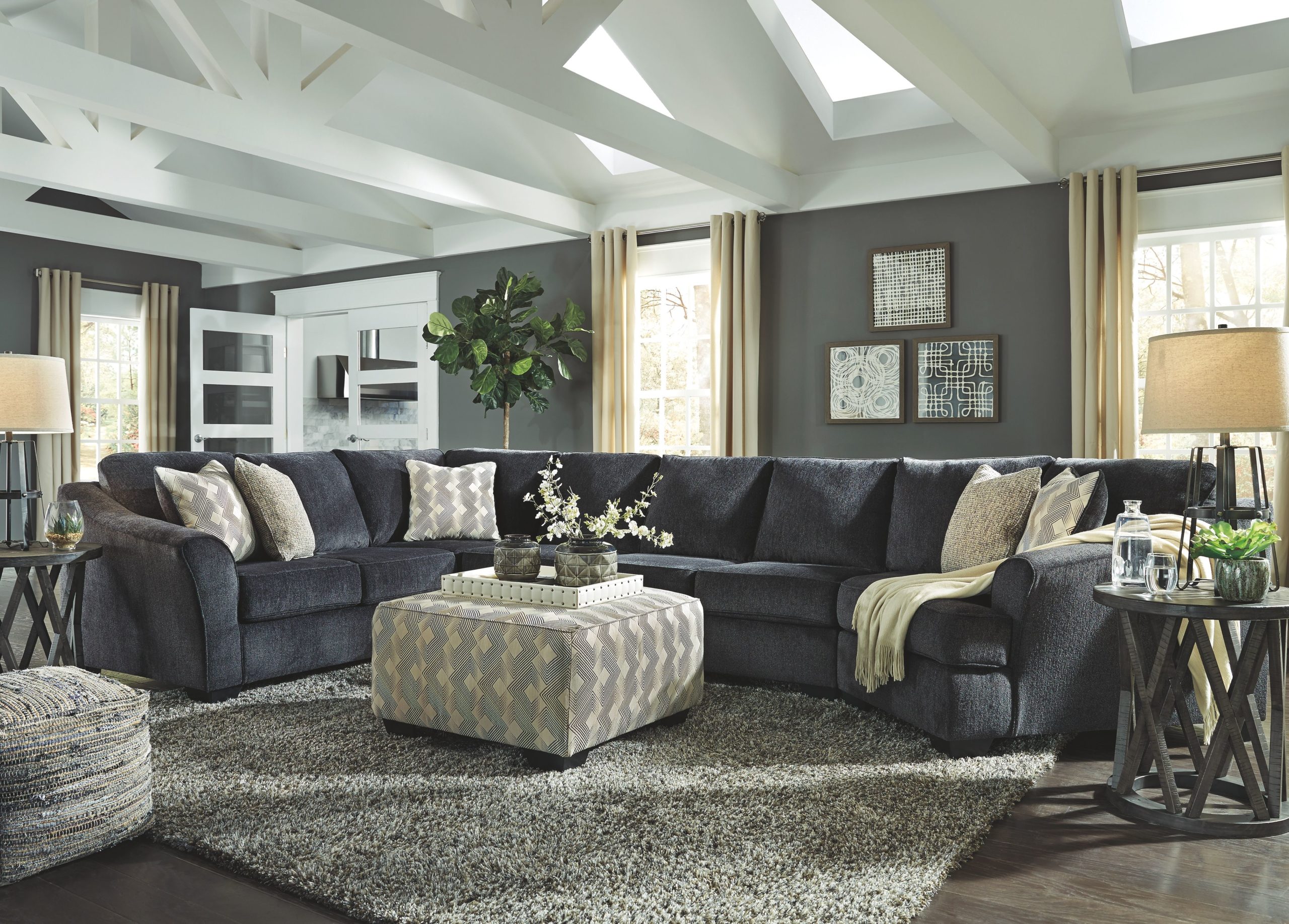 Ashley Furniture - Eltmann - Slate - 5 Pc. - Right Arm Facing Cuddler With Sofa Pc Sectional, Ottoman - Furniture &