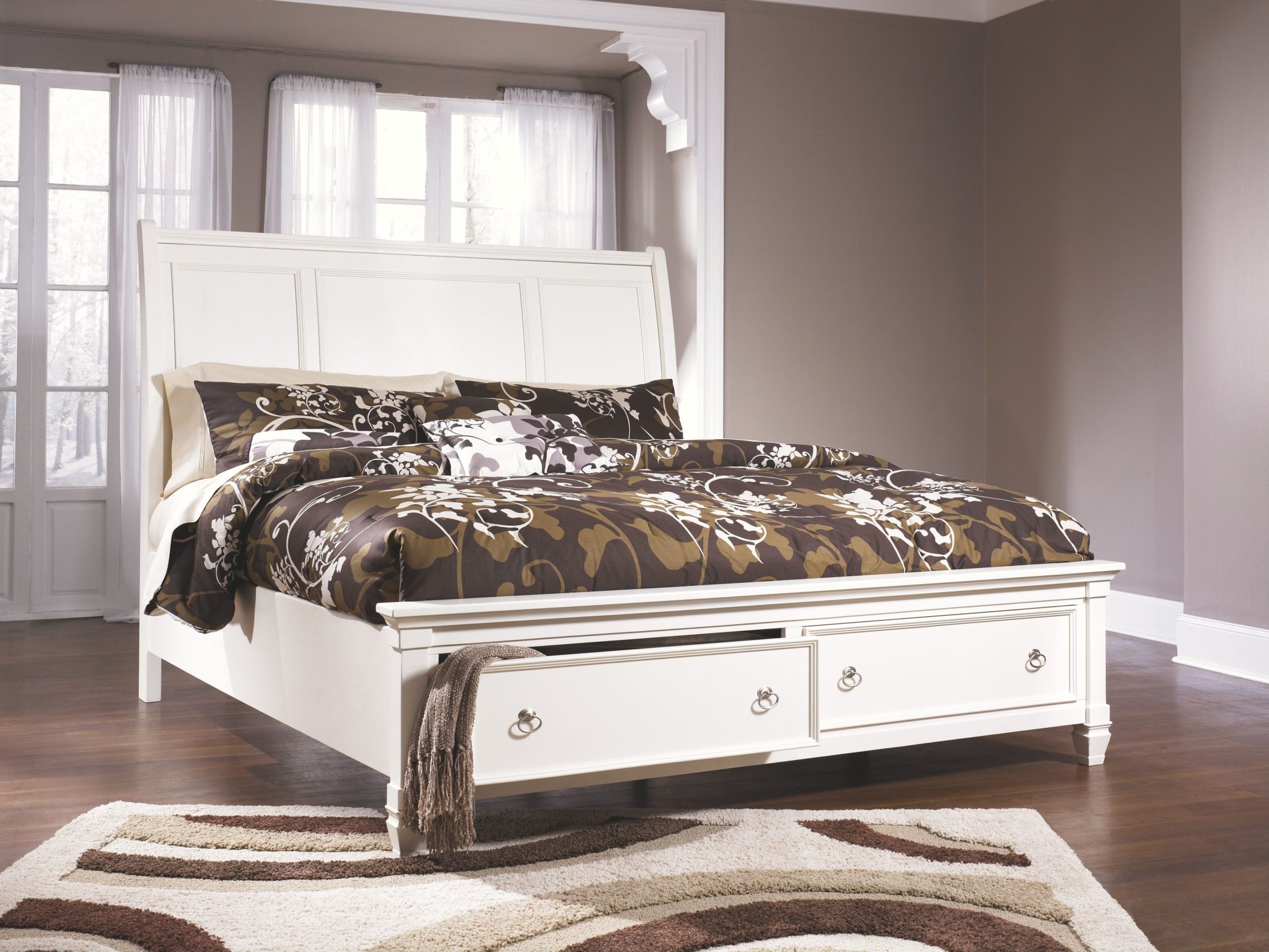 Ashley Furniture - Prentice - White - King Sleigh Bed with 2 Storage