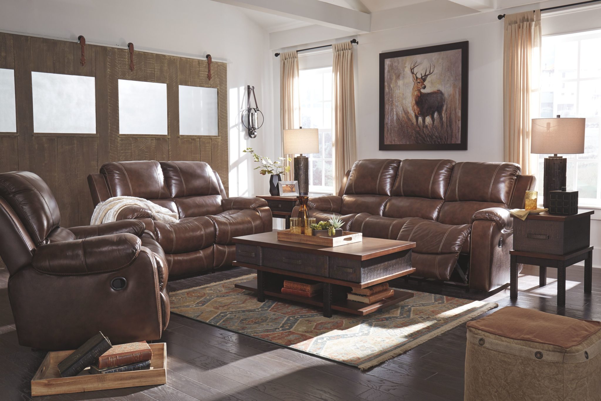 ashley furniture rackingburg leather reclining sofa in mahogany