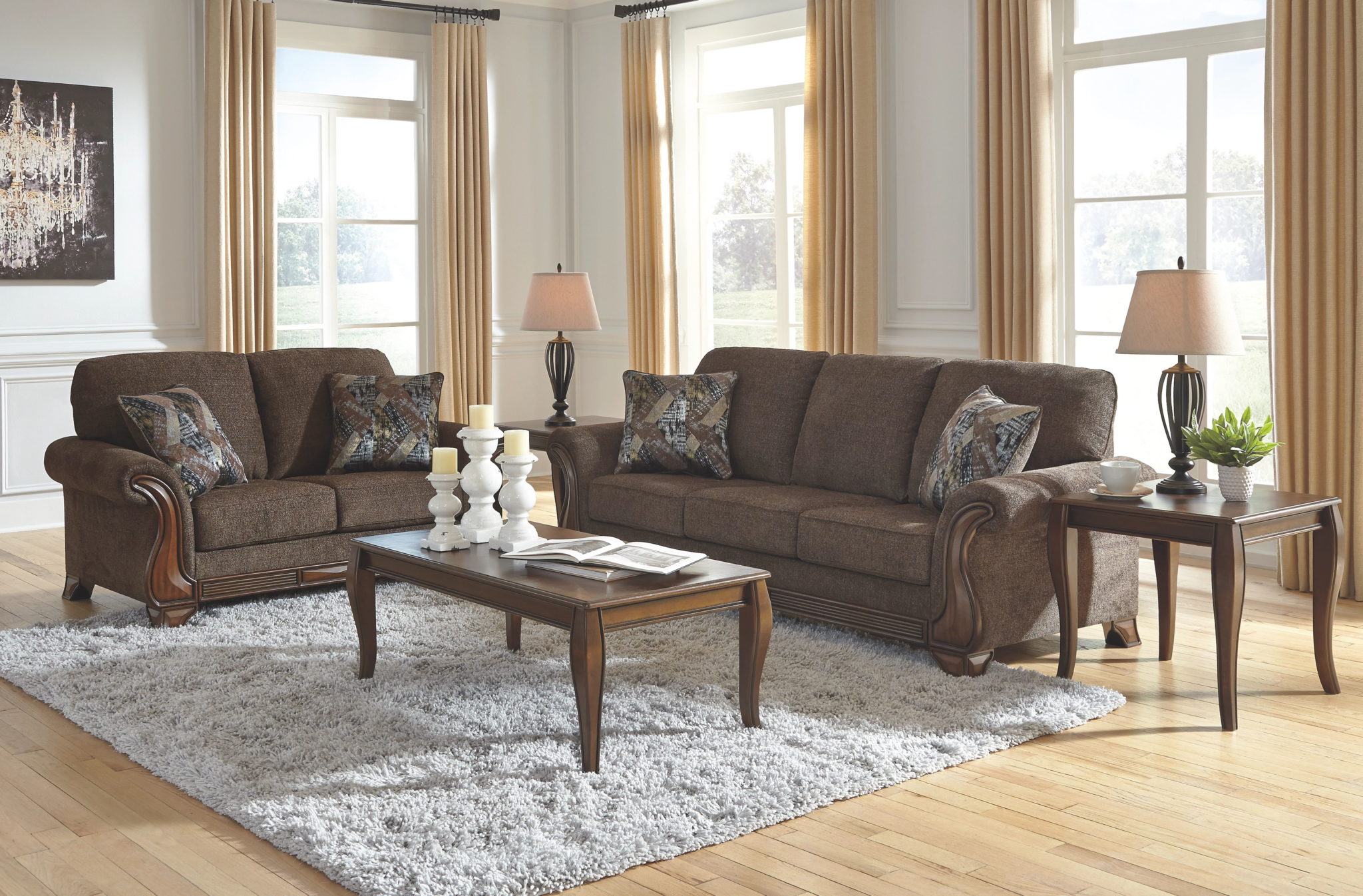 Ashley Furniture - Miltonwood - Teak - 3 Pc. - Sofa, Loveseat, Mattie ...