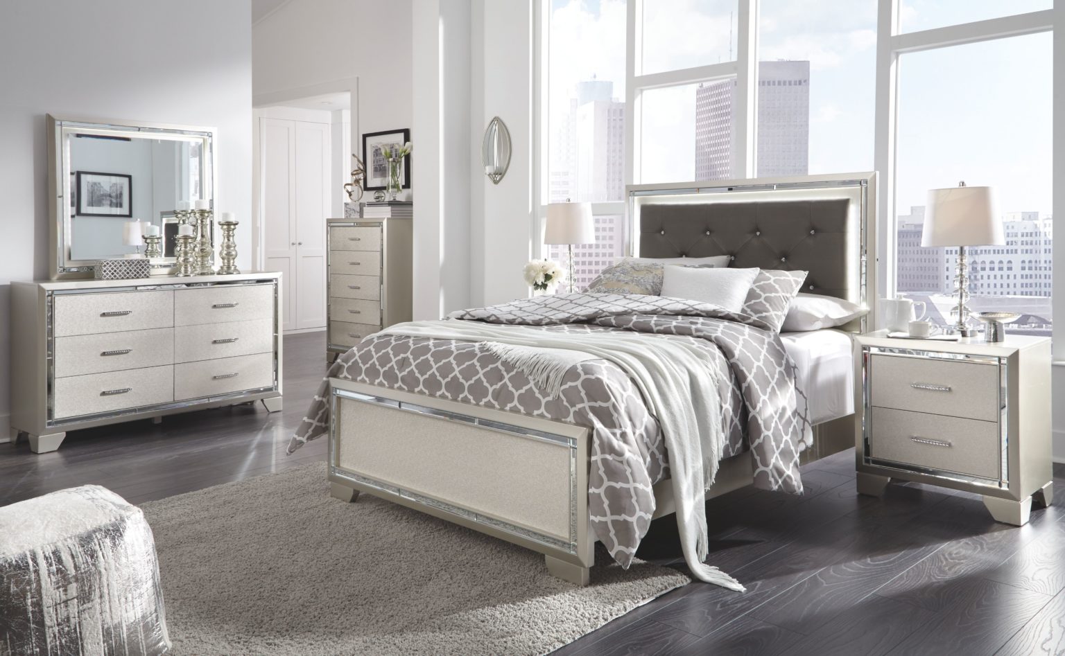 silver bedroom furniture set lonnix ashley