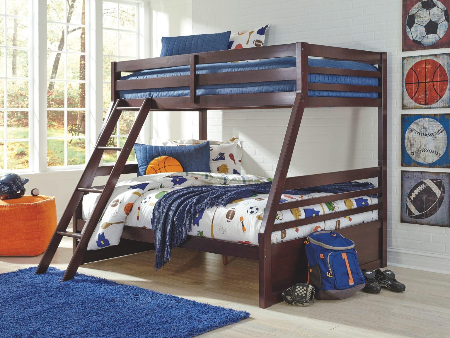 Ashley Furniture - Halanton - Dark Brown - Twin Over Full Bunk Bed - EZ ...