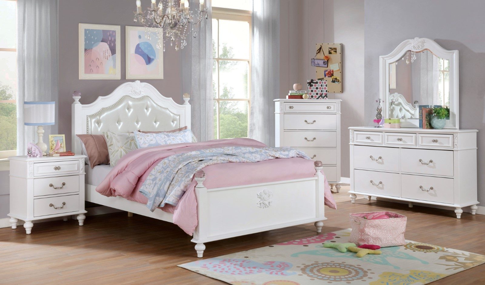 Furniture of America Ariston Rose Pink Tufted Twin Bed