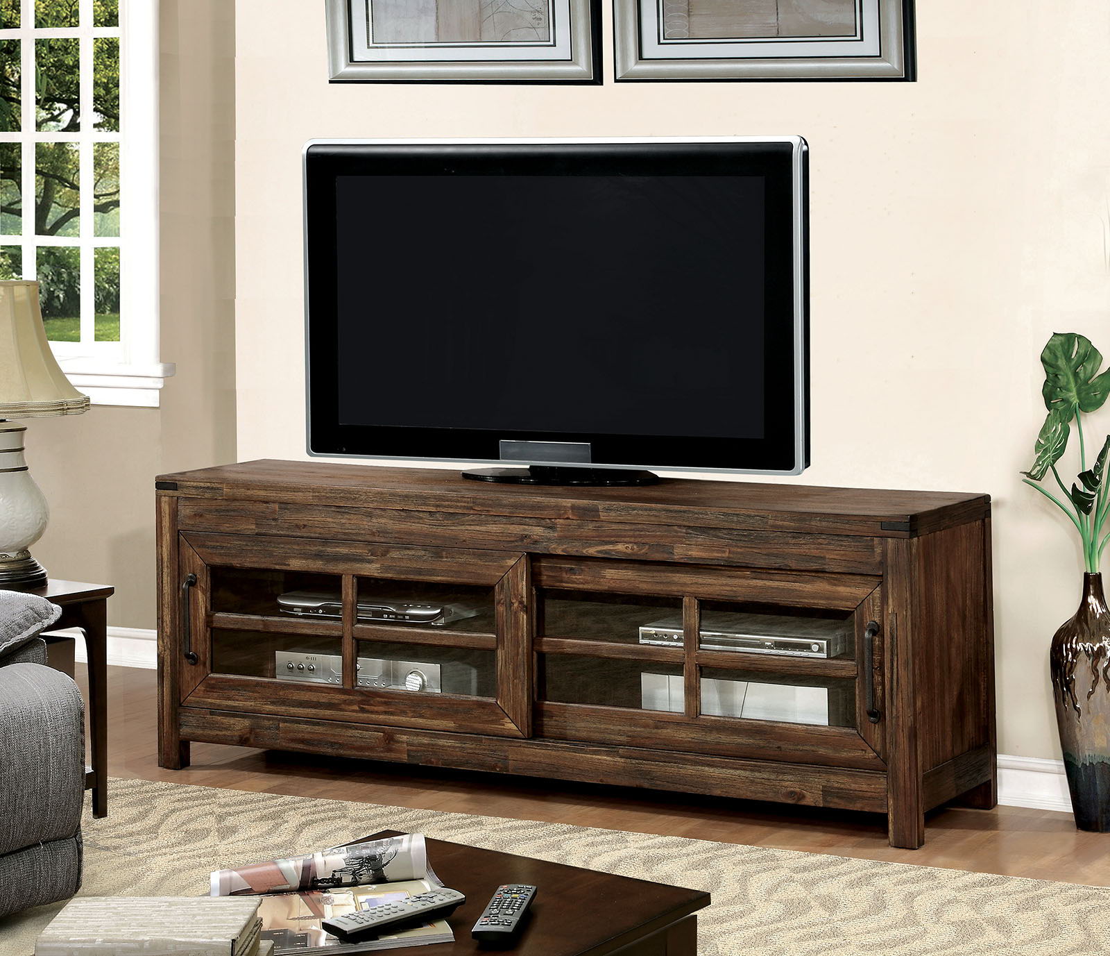 Furniture of America - Hopkins - 7Tv Console - Wire Brushed Dark Walnut ...