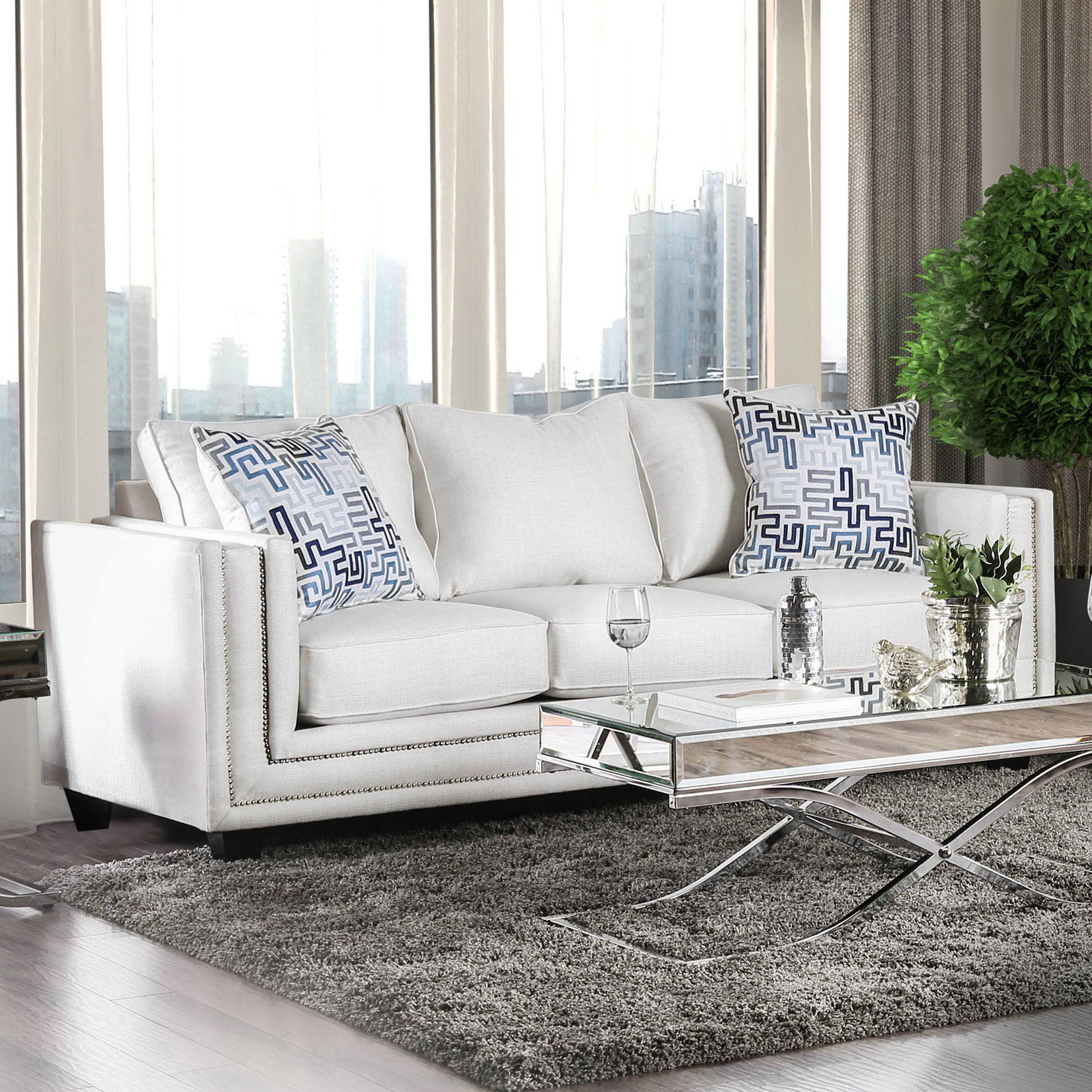 Furniture of America - Ilse - Sofa - Off-White / Blue - EZ Furniture Sales  & Leasing