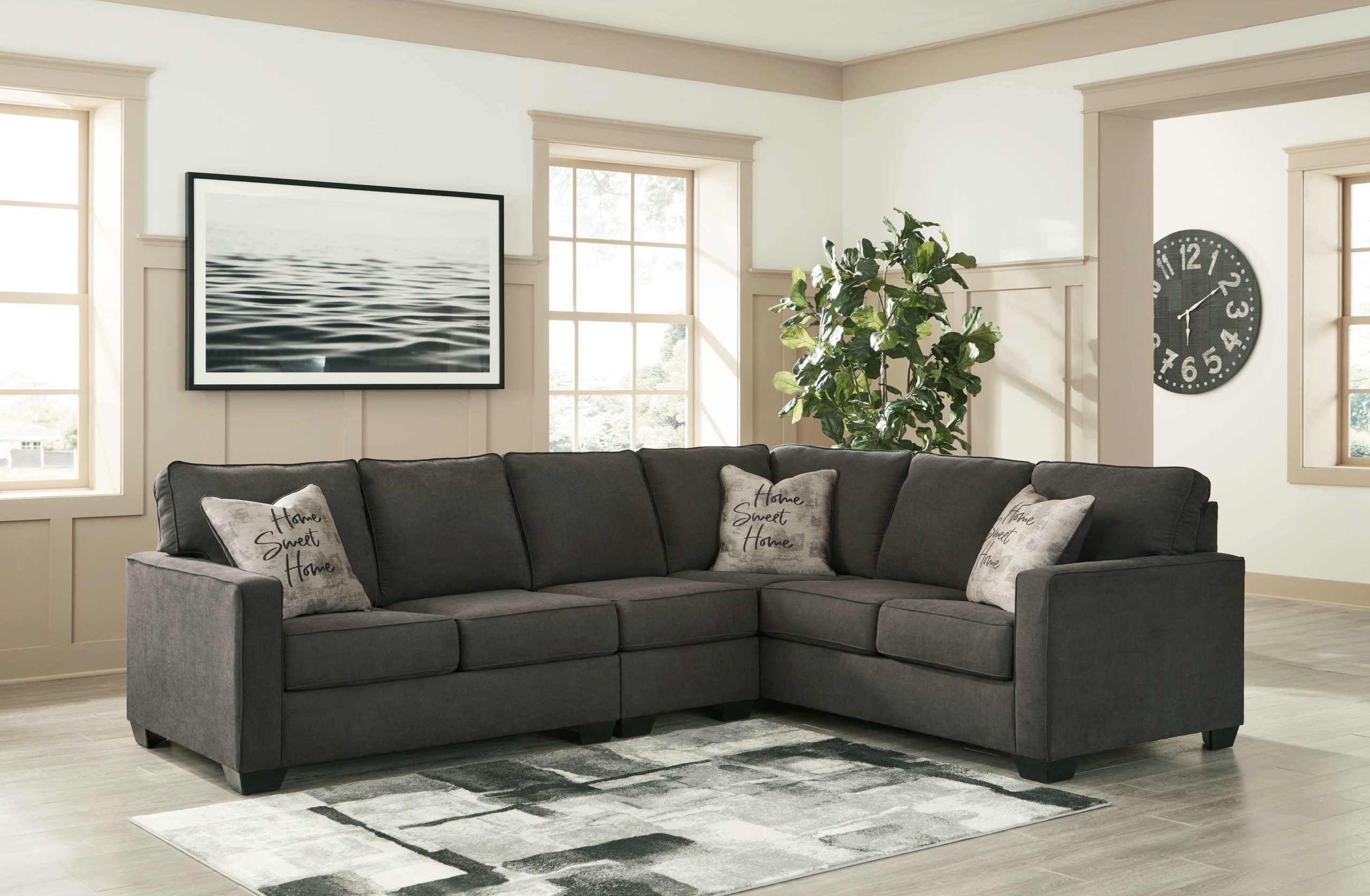 Ashley Furniture Lucina Charcoal Corner Loveseat 3 Pc Sectional