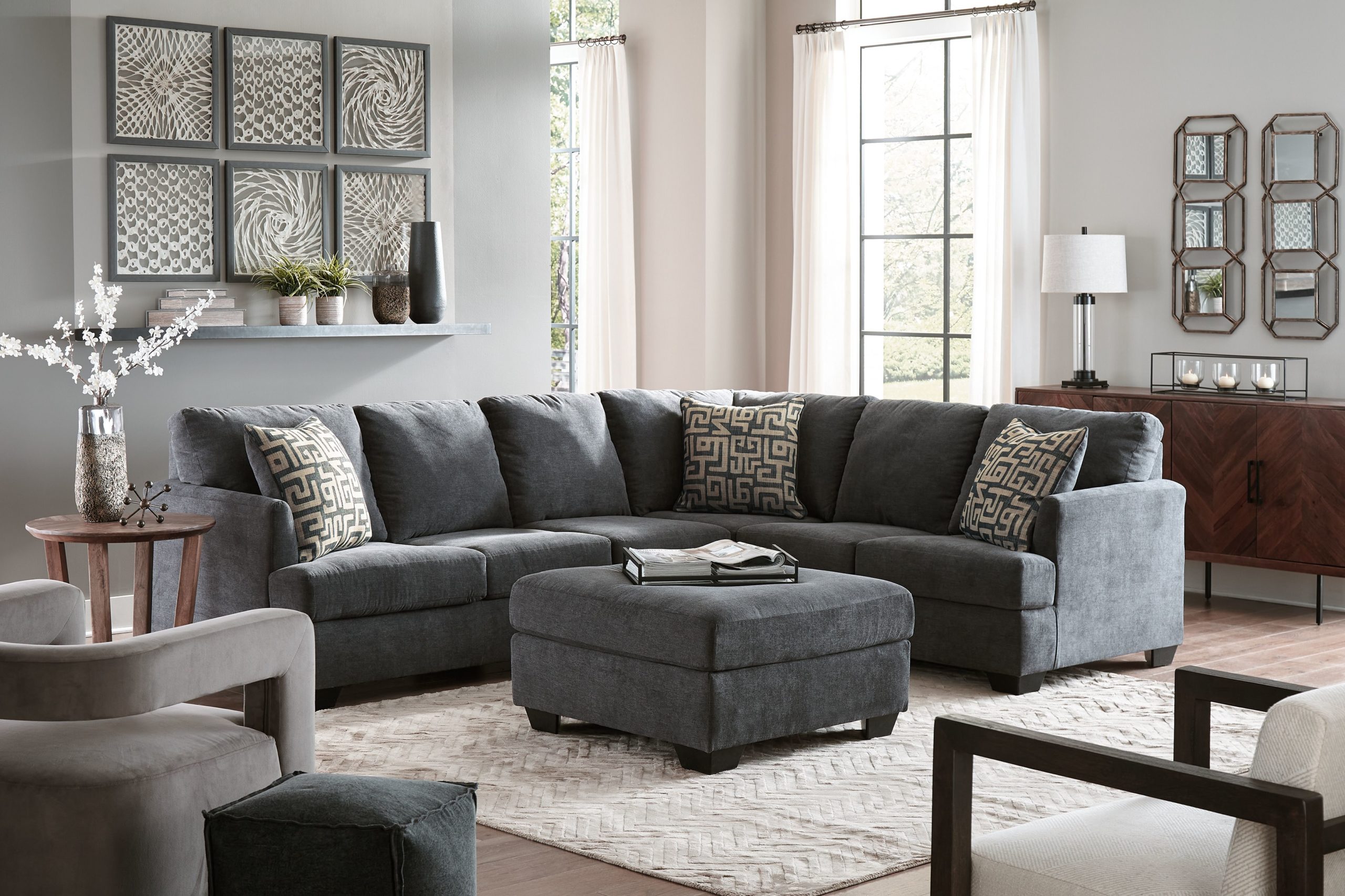 Ashley Furniture Ambrielle Metal 4 Pc Right Arm Facing Sofa With Corner Wedge 3 Sectional Ottoman Ez S Leasing