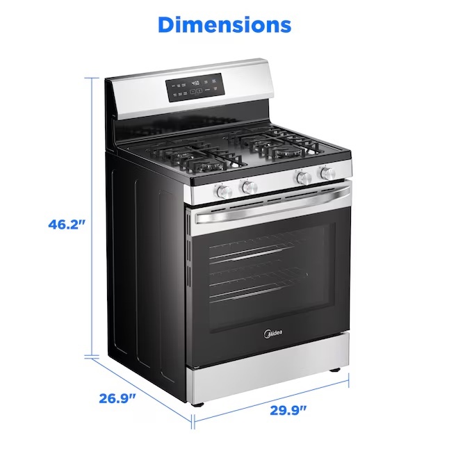 Midea 6.1 Cu. Ft. Freestanding Gas Range with Steam Clean – Stainless Steel - Image 12