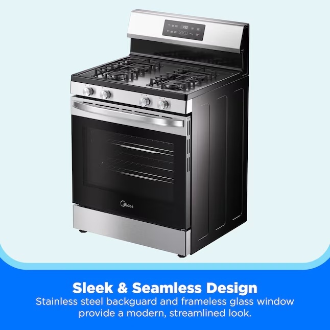 Midea 6.1 Cu. Ft. Freestanding Gas Range with Steam Clean – Stainless Steel - Image 4